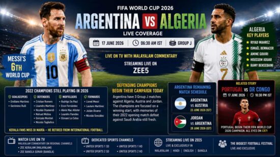 Argentina vs Algeria Live Coverage on Zee Keralam with Malayalam Commentary