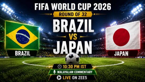 Brazil vs Japan FIFA World Cup 2026 Round of 32 Live Streaming With Malayalam Commentary on ZEE5