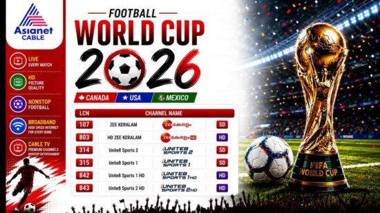 Asianet Cable Vision Channel Number for 2026 FIFA Live Telecast 