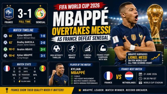 Mbappé Overtakes Messi as France Defeat Senegal 3-1 in FIFA World Cup 2026 Thriller Mbappé Overtakes Messi as France Defeat Senegal 3-1 in FIFA World Cup 2026 Thriller