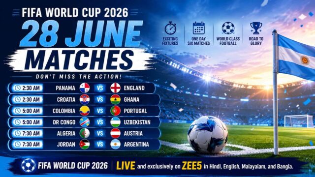 FIFA World Cup 2026 match schedule for 28 June featuring Jordan vs Argentina