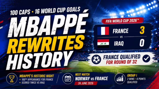 100 Caps, 16 World Cup Goals: Mbappé Rewrites History as France Power Past Iraq 100 Caps, 16 World Cup Goals: Mbappé Rewrites History as France Power Past Iraq