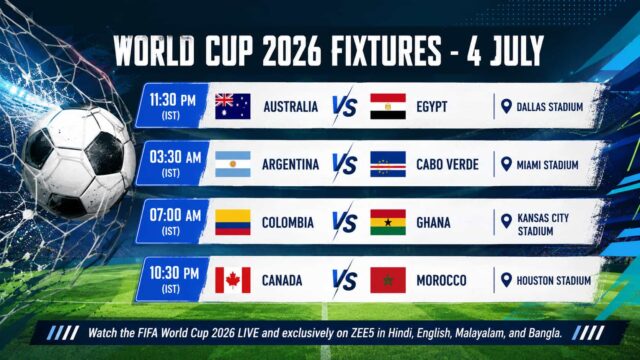 FIFA World Cup 2026 Malayalam Live Commentary on ZEE5 - Argentina vs Cabo Verde and 4 July Match Schedule