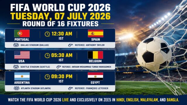 Argentina vs Egypt and Other Tuesday, 07 July 2026 FIFA World Cup Fixtures - Watch Malayalam Commentary Live on ZEE5