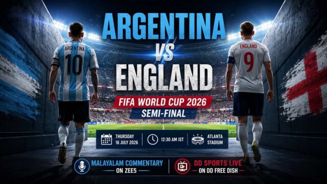 Argentina vs England FIFA World Cup 2026 Semi-Final Live Coverage: Malayalam Commentary on ZEE5 and DD Sports Argentina vs England FIFA World Cup 2026 Semi-Final Live Coverage: Malayalam Commentary on ZEE5 and DD Sports