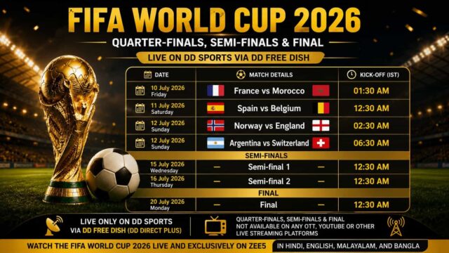 DD Sports FIFA World Cup 2026 Quarter-finals Live Telecast - Complete Match Schedule DD Sports FIFA World Cup 2026 Quarter-finals Live Telecast - Complete Match Schedule