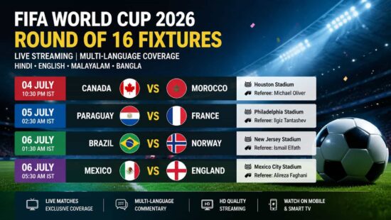 FIFA World Cup 2026 – Round of 16 Fixtures on ZEE5 Live Streaming FIFA World Cup 2026 – Round of 16 Fixtures on ZEE5 Live Streaming