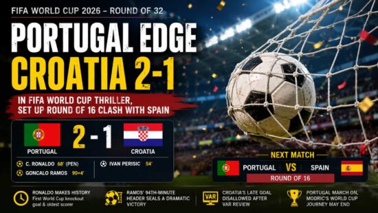 Portugal Edge Croatia 2-1 in FIFA World Cup Thriller, Set Up Round of 16 Clash with Spain Portugal Edge Croatia 2-1 in FIFA World Cup Thriller, Set Up Round of 16 Clash with Spain