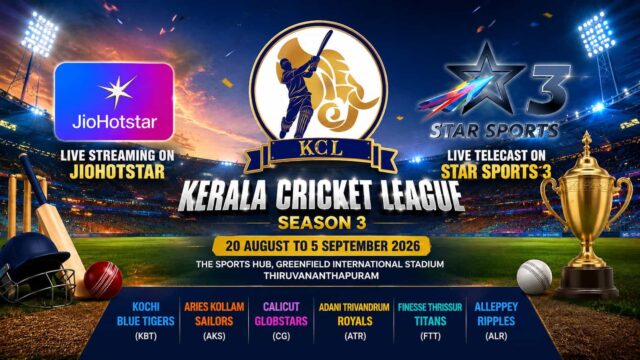 Kerala Cricket League Season 3 Live Streaming on JioHotstar, TV Channel Star Sports 3 and KCL 2026 Schedule Kerala Cricket League Season 3 Live Streaming on JioHotstar, TV Channel Star Sports 3 and KCL 2026 Schedule