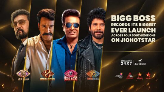 Bigg Boss South achieves 550 million watch hours in five weeks across Malayalam, Tamil, Telugu and Kannada editions on JioHotstar Bigg Boss South achieves 550 million watch hours in five weeks across Malayalam, Tamil, Telugu and Kannada editions on JioHotstar