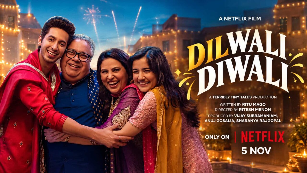 Dilwali Diwali Netflix movie poster featuring Mihir Ahuja, Manoj Pahwa, Neelu Kohli and Aurra Bhatnagar Dilwali Diwali Netflix movie poster featuring Mihir Ahuja, Manoj Pahwa, Neelu Kohli and Aurra Bhatnagar