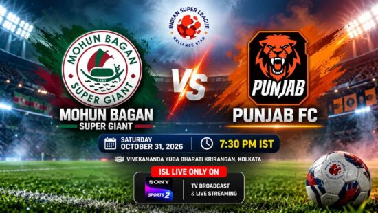 Mohun Bagan SG vs Punjab FC ISL 2026-27 live match on October 31 at 7:30 PM IST, Sony Sports TV broadcast and YouTube streaming Mohun Bagan SG vs Punjab FC ISL 2026-27 live match on October 31 at 7:30 PM IST, Sony Sports TV broadcast and YouTube streaming