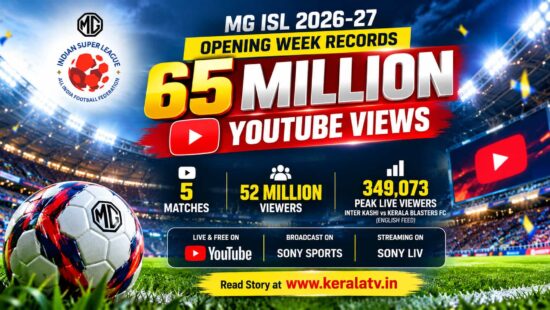 MG ISL 2026–27 opening week records 65 million YouTube views, with Kerala Blasters FC vs Inter Kashi reaching 349,073 peak concurrent viewers MG ISL 2026–27 opening week records 65 million YouTube views, with Kerala Blasters FC vs Inter Kashi reaching 349,073 peak concurrent viewers