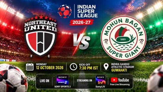 Mohun Bagan Super Giant vs NorthEast United FC ISL 2026-27 match on 12 October at 7:30 PM IST in Guwahati. Mohun Bagan Super Giant vs NorthEast United FC ISL 2026-27 match on 12 October at 7:30 PM IST in Guwahati.