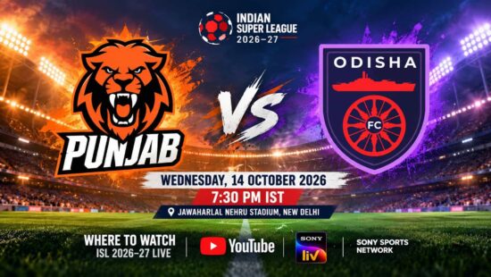 Punjab FC vs Odisha FC ISL 2026–27 live streaming on YouTube and SonyLIV, 14 October at 7:30 PM IST